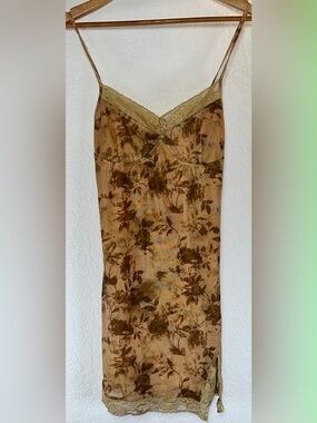 Motel Rocks Beige and Brown Sheer Floral Slip Dress